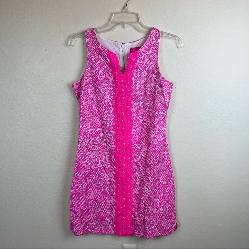 Lilly Pulitzer/Target-bright pink print sheath dress trim detail-Girls-XL 14/16